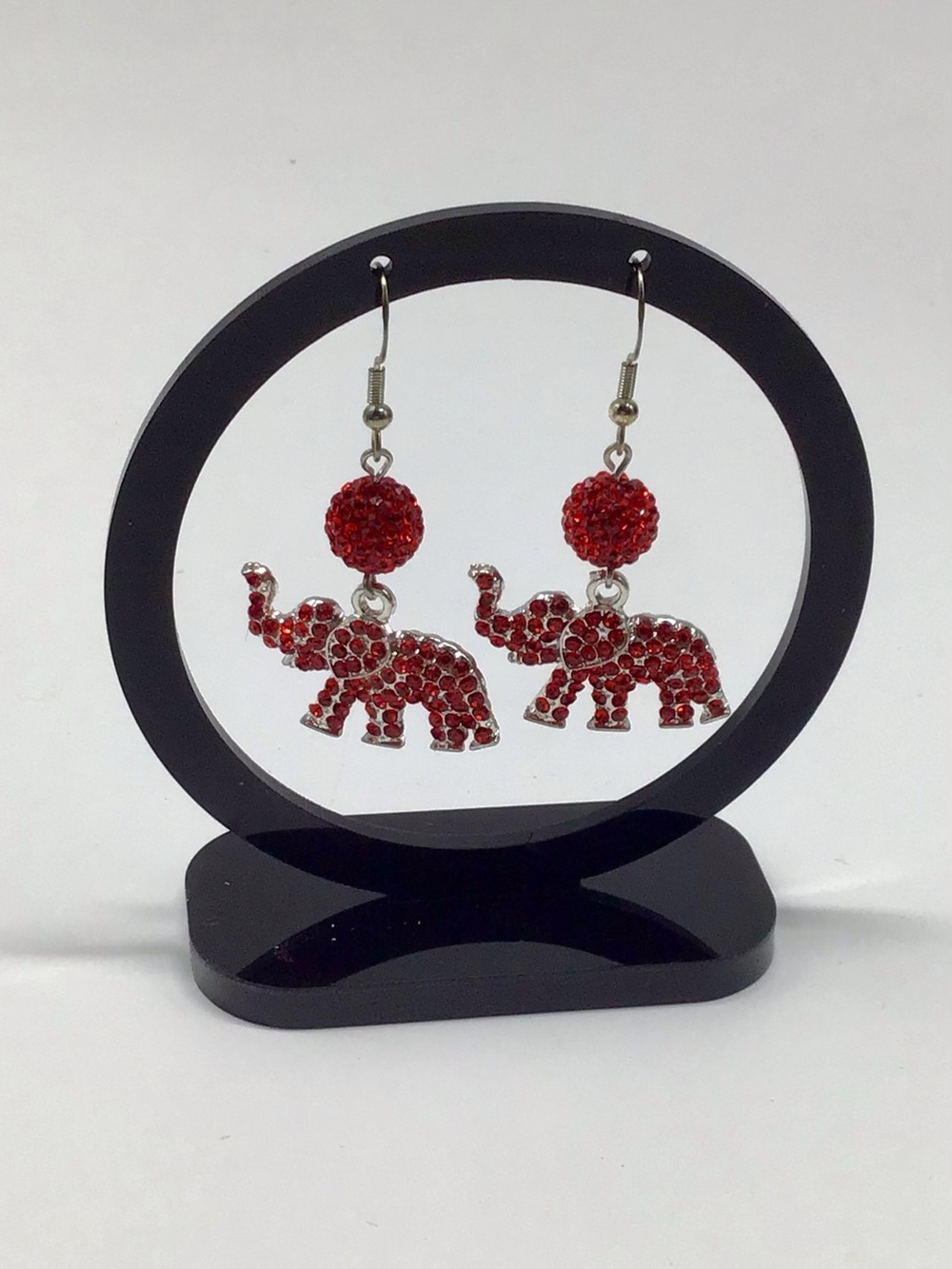Delta Sigma Theta Red Crystal Elephant Drop Earrings